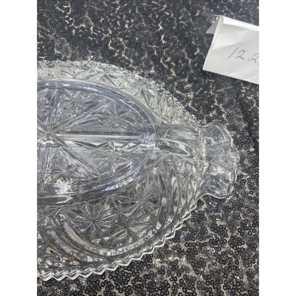Vintage Crystal Cut Glass Divided Dish Scallop Edge Candy Pickle Trinket 10”x 6” - Picture 10 of 11